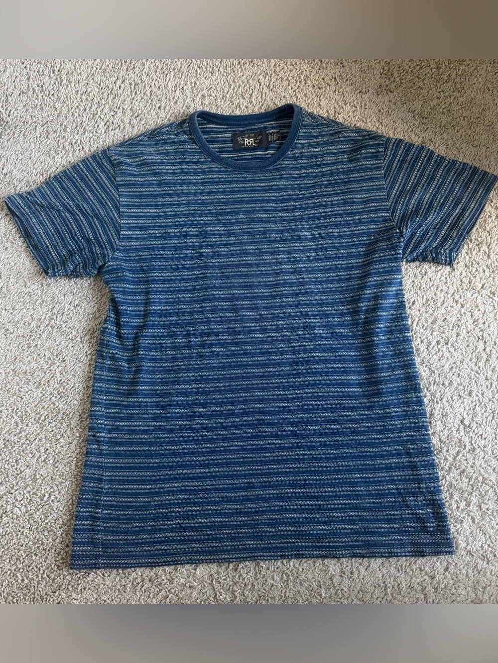 RRL Double RL Striped Short Sleeve Indigo Tee T Shirt